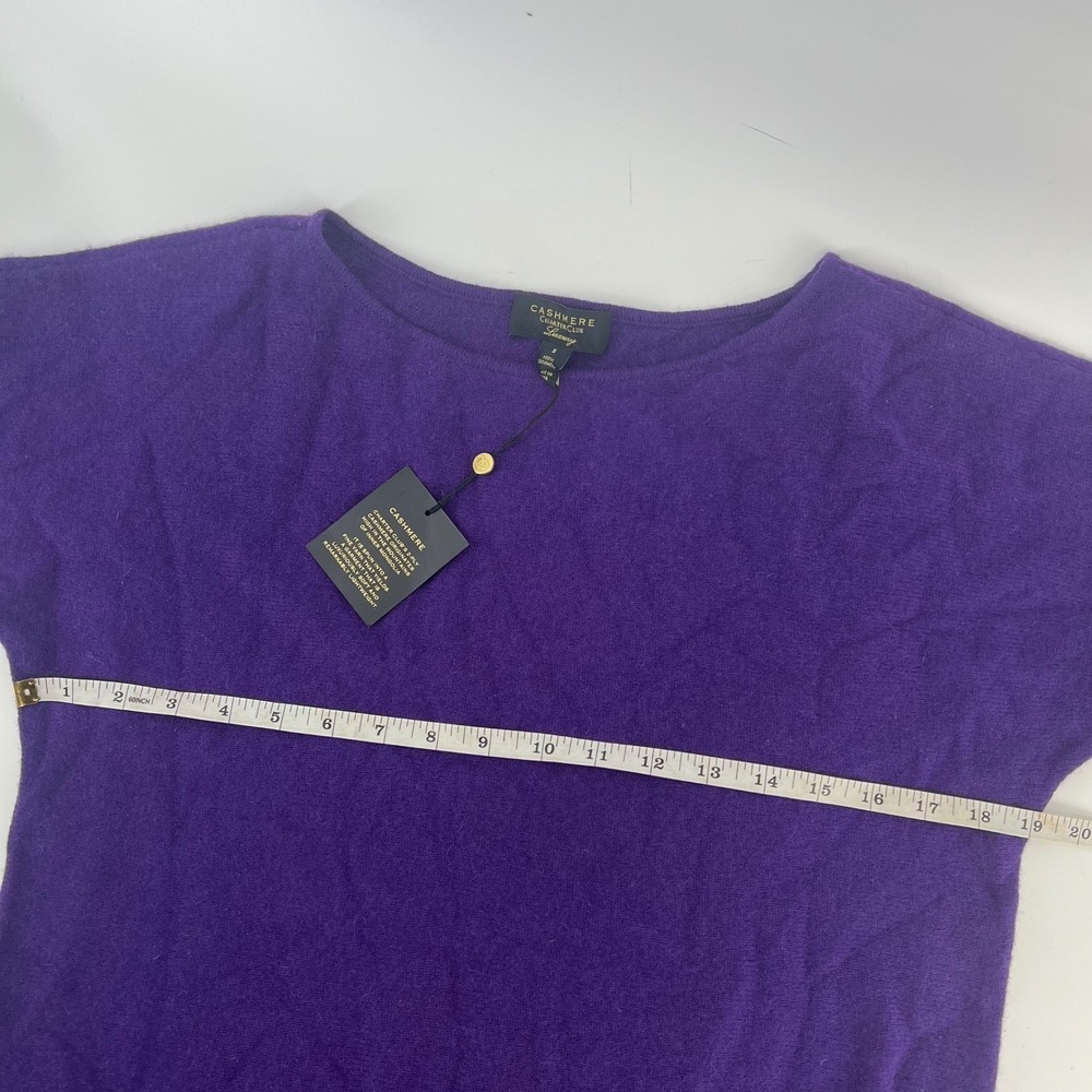 NWT Charter Club Luxury 100% Cashmere Sweater Purple Small Boat Neck Curved Hem - Picture 6 of 11